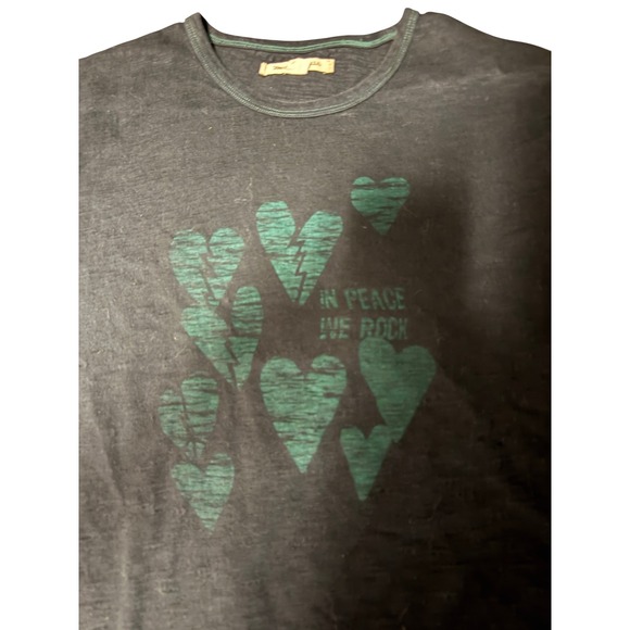 John Varvatos USA Mens T-Shirt Large Black In Peace We Rock Heart Graphic Cotton - Picture 2 of 4